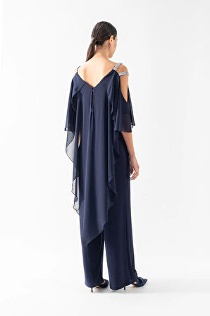 Angelinda Omuzları Taş Askılı Abiye Tulum LACİVERT