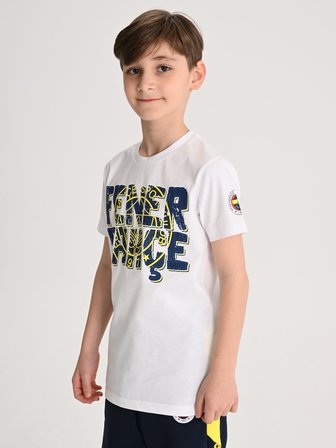 Fenerbahçe Beyaz Tribün Tek Renk Logolu Çocuk Tshirt