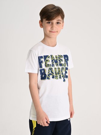 Fenerbahçe Beyaz Tribün Tek Renk Logolu Çocuk Tshirt