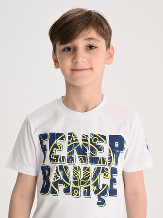 Fenerbahçe Beyaz Tribün Tek Renk Logolu Çocuk Tshirt