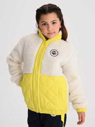 Fenerbahçe Ekru Tribün Kapitone Detaylı Çocuk Peluş Sweatshirt