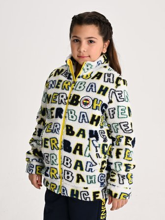Fenerbahçe Beyaz Tribün Patternli Çocuk Peluş Sweatshirt