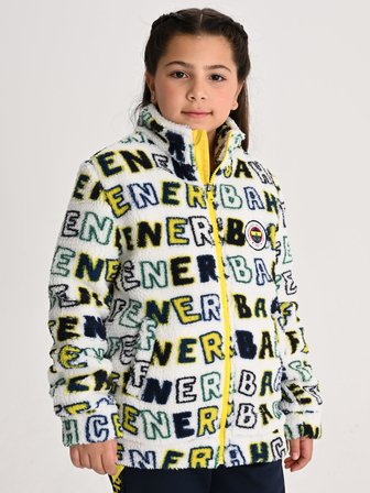 Fenerbahçe Beyaz Tribün Patternli Çocuk Peluş Sweatshirt