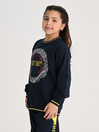 Fenerbahçe Lacivert Tribün Çizgili 6 Renk Logolu Çocuk Sweatshirt