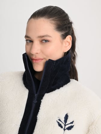 Fenerbahçe Ekru Trend Kadife Detaylı Peluş Kadın Oversize Sweatshirt
