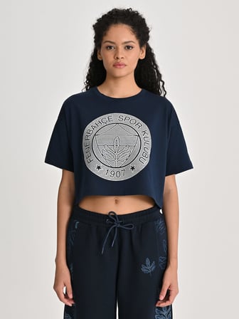 Fenerbahçe Lacivert Tribün Hologram Logolu Kadın Crop Oversize Tshirt