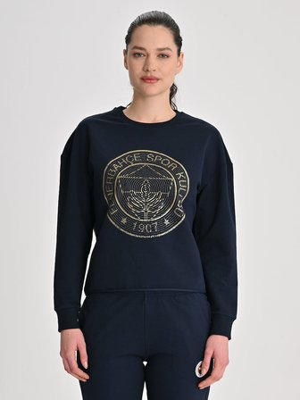 Fenerbahçe Lacivert Tribün Altın Logolu Kadın Crop Oversize Sweatshirt