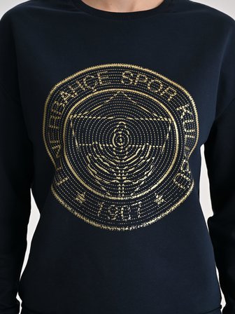 Fenerbahçe Lacivert Tribün Altın Logolu Kadın Crop Oversize Sweatshirt