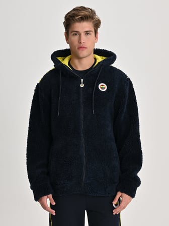 Fenerbahçe Lacivert Tribün Bayrak Detaylı Erkek Peluş Sweatshirt