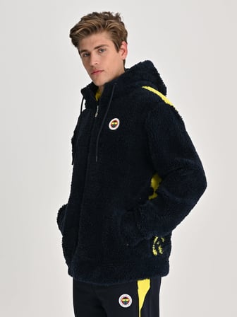 Fenerbahçe Lacivert Tribün Bayrak Detaylı Erkek Peluş Sweatshirt