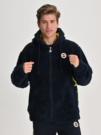 Fenerbahçe Lacivert Tribün Bayrak Detaylı Erkek Peluş Sweatshirt
