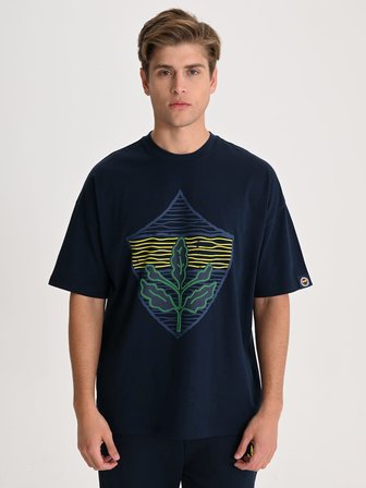 Fenerbahçe Lacivert Tribün Çizgili Arma Erkek Oversize Tshirt