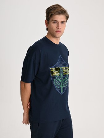 Fenerbahçe Lacivert Tribün Çizgili Arma Erkek Oversize Tshirt