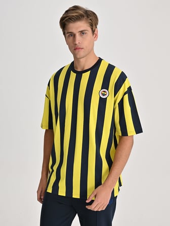 Fenerbahçe Sarı Lacivert Tribün Çubuklu Erkek Oversize Tshirt
