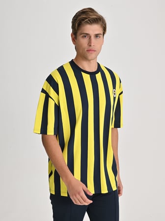 Fenerbahçe Sarı Lacivert Tribün Çubuklu Erkek Oversize Tshirt