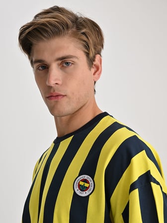 Fenerbahçe Sarı Lacivert Tribün Çubuklu Erkek Oversize Tshirt