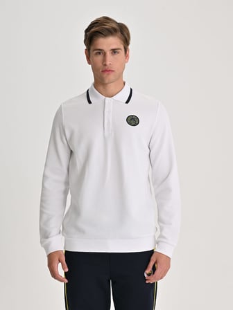 Fenerbahçe Beyaz Tribün Tek Renk Logolu Uzun Kollu Erkek Polo Tshirt