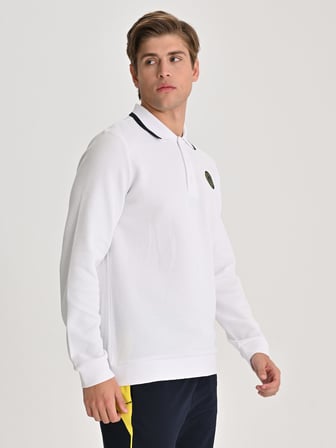 Fenerbahçe Beyaz Tribün Tek Renk Logolu Uzun Kollu Erkek Polo Tshirt
