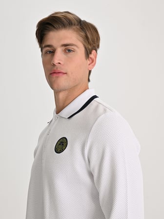 Fenerbahçe Beyaz Tribün Tek Renk Logolu Uzun Kollu Erkek Polo Tshirt