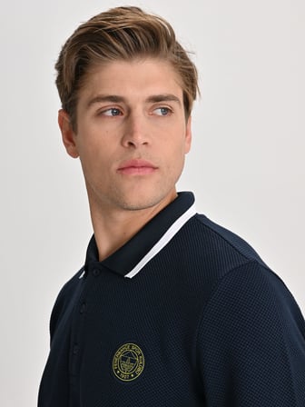 Fenerbahçe Lacivert Tribün Tek Renk Logolu Uzun Kollu Erkek Polo Tshirt