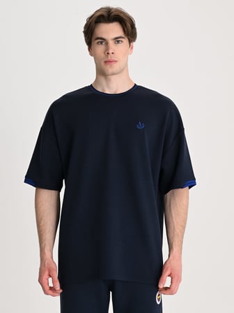 Fenerbahçe Lacivert Trend Triko Bantlı Erkek Oversize Tshirt