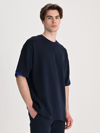 Fenerbahçe Lacivert Trend Triko Bantlı Erkek Oversize Tshirt