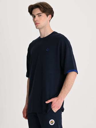 Fenerbahçe Lacivert Trend Triko Bantlı Erkek Oversize Tshirt