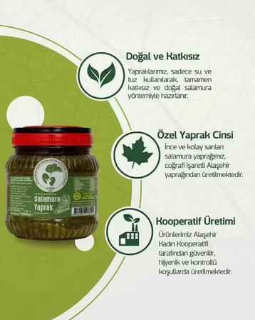 Coğrafi İşaretli Alaşehir Salamura Asma Yaprağı 1 kg 