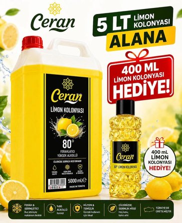 5 LİTRE LİMON KOLONYASI 80 DERECE 400 ML LİMON KOLONYA HEDİYEDİR