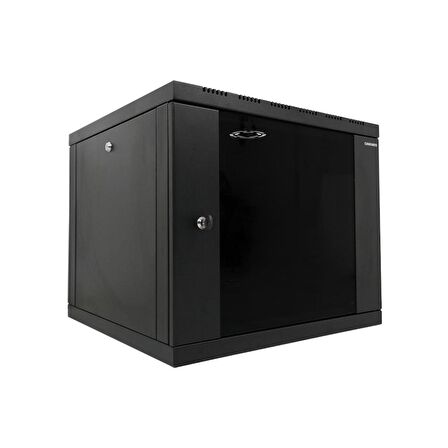 9U 540x550 mm Eko Serisi Yan Panelli Tek Gövdeli Duvar Tipi Kabinet Siyah 2 Yıl Üretici Garantili