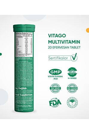 Multivitamin, Multimineral İçeren 20'li Efervesan Tablet