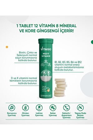 Multivitamin, Multimineral İçeren 20'li Efervesan Tablet