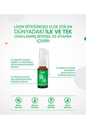 D3 Vitamini (1000 IU) + K2 Vitamini İçeren 20 ml Bitkisel Bazlı Sprey