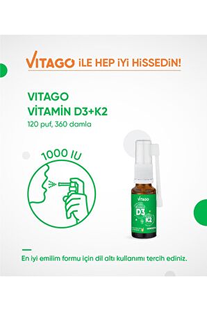 D3 Vitamini (1000 IU) + K2 Vitamini İçeren 20 ml Bitkisel Bazlı Sprey