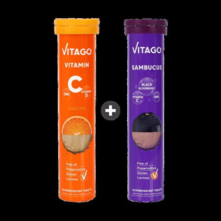 2'li-Vitago Vitamin C+Sambucus, 20'li Efervesan Tablet
