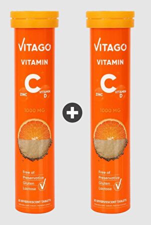 2'li- Vitago C Vitamini, D Vitamini, Çinko 20'li Efervesan Tablet