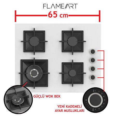 FERRE SC406-WFA FLAMEART BEYAZ BĞZ. DÖKÜM IZG. 65 CM CAM OCAK