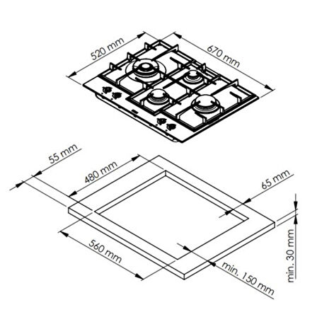 Ferre ED076 WFA 67 CM Kademe Kontrollü Beyaz Ocak