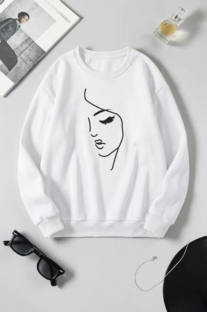 Unisex Siluet Baskılı Bisiklet Yaka Sweatshirt