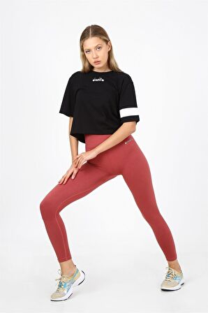 Diadora W Crop - Kadın Pamuklu Siyah Crop T-shirt - 175694-80013