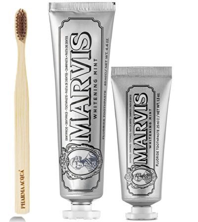 Marvis Whitening Mint Nane Aromalı Beyazlatma Doğal Diş Macunu 85 ml & Diş Macunu 25 ml ve Diş Fırçası 