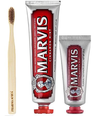 Marvis Cinnamon Mint Nane & Tarçın Aromalı Beyazlatma Doğal Diş Macunu 85 ml & Diş Macunu 25 ml ve Diş Fırçası 