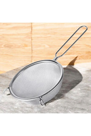 Paslanmaz Çelik İnce Örgü 14 cm Süzgeç – Kulaklı Uzun Saplı Mutfak Süzgeci Tel Elek 29cm