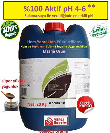 Fullmol 2.4 ( Humik Fulvik Asit ) 20Kg Sıvı %100 Sıvı Organik Gübre hammadde azot potasyum