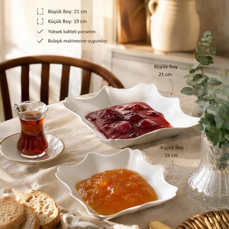 Porsima Porselen 2 li Sunumluk Kahvaltılık Mini Tabak Seti 19x21cm