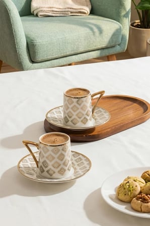 Porsima Sd01-D 12 Parça Altın Yaldızlı Porselen Türk Kahve Fincan Takımı - 90ml Kahve Fincan Seti