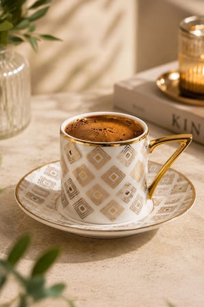 Porsima Sd01-D 12 Parça Altın Yaldızlı Porselen Türk Kahve Fincan Takımı - 90ml Kahve Fincan Seti