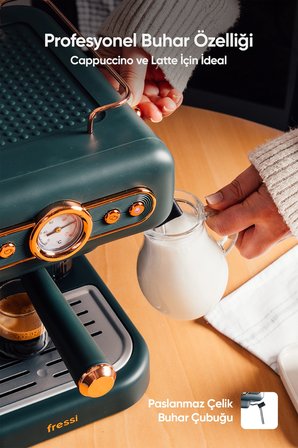 Espresso Latte Cappuccino Kahve Makinesi Süt Köpürtücülü 20bar Basınçlı 1,2lt Em-01 Ristretto