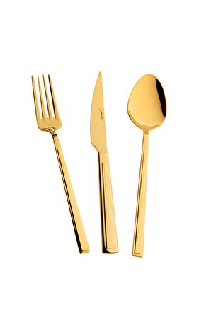 Athena 6 Kişilik 18 Parça Titanyum Gold Yemek Çatal Kaşık Bıçak Takımı