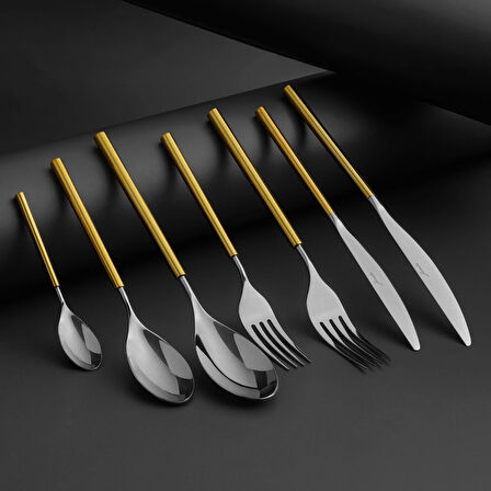 Jumbo 6000 Roller Altın 12 Kişilik 84 Parça Çatal Kaşık Bıçak Takımı